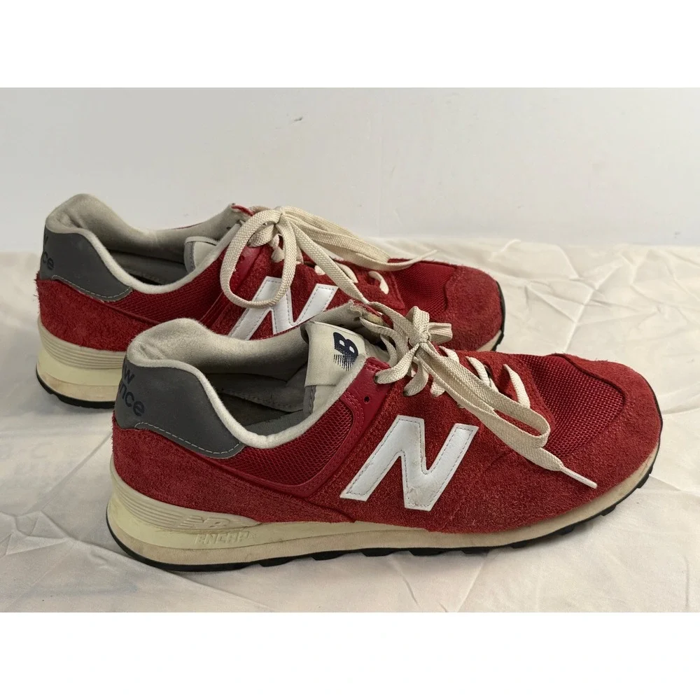 New Balance 574 Red Suede Mesh Low Top Sneakers Mens Shoes size 12